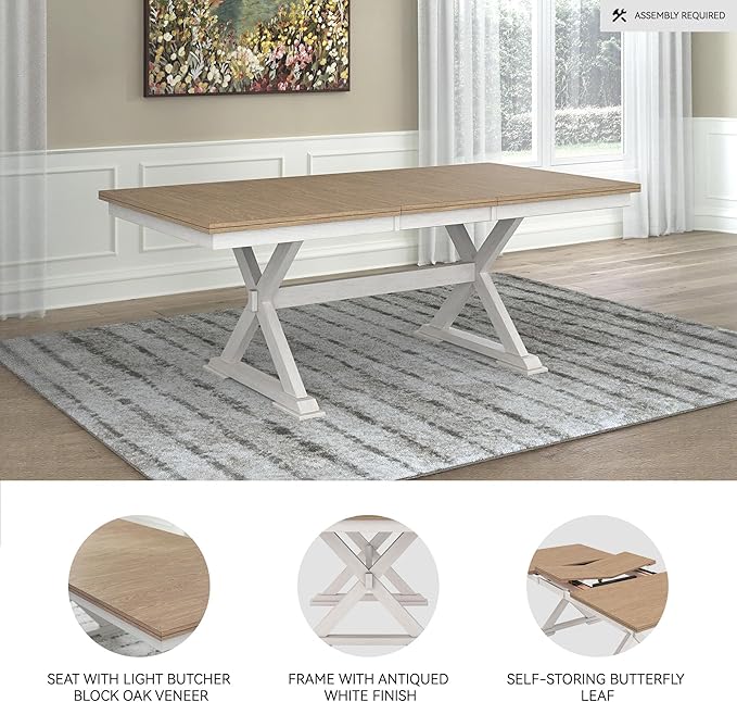 Signature Design by Ashley Westlinport Casual Dining Butterfly Extension Table with Self-Storing Butterfly Leaf, Light Brown & White