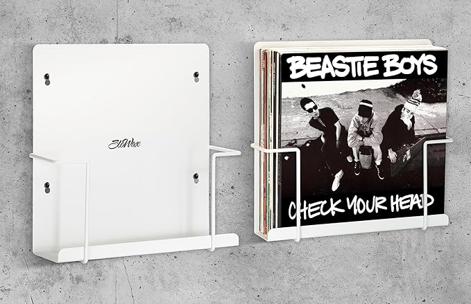 Vinyl Display Holder 2pk - Matte White Record Shelf - Wall Mount - Fits 30 LP's - Minimalist Steel Shelves - Organizer Stand - Frame Album Art