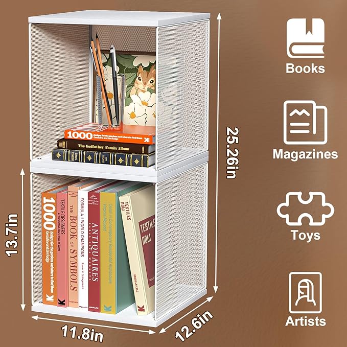 2 Cube Organizer Bookshelves DIY Variable Stackable Cube Storage Organizer for Kid Bedroom,Living Room,Small Bookshelf White