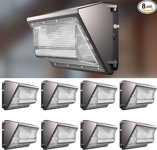 Lightdot 8Pack 150W LED Wall Pack Lights, 100-277v Dusk to Dawn with Photocell | 22500Lm(150Lm/W) 5000K IP65 Outdoor Exterior Lighting Fixture, Energy Saving|5-Yrs Warranty, ETL(Height:10~20ft)