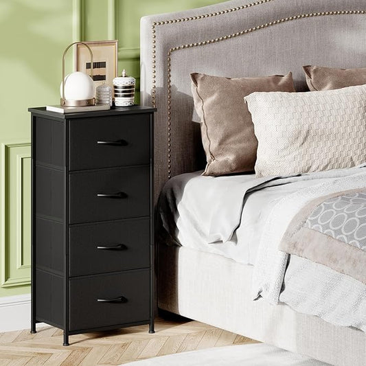 Somdot Dresser for Bedroom with 4 Drawers, Storage Organizer Chest of Drawers with Removable Fabric Bins for Closet Bedside Living Room Laundry Entryway Hallway, Black