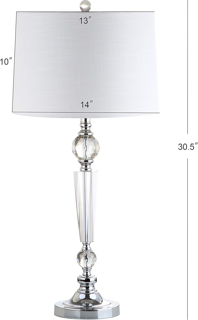 JONATHAN Y 30.5" Clear Crystal Table Lamp Set of 2 for Living Room Bedroom, Modern Glam Candlestick Lamp with Chrome Base and White Linen Drum Shade, LED Bulbs Included JYL2048A-SET2
