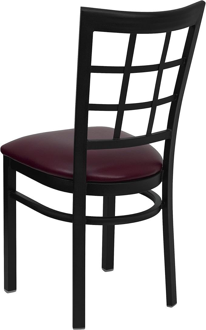 Flash Furniture 4 Pack HERCULES Series Black Window Back Metal Restaurant Chair - Burgundy Vinyl Seat