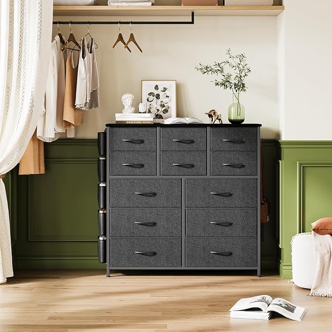 GarveeHome 12 Drawer Dresser for Bedroom, Fabric Dressers & Chests of Drawers with Side Pockets, Chest of Drawers for Closet, Living Room, Closet, Hallway
