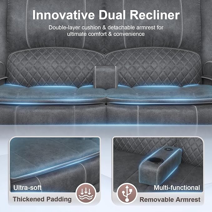 Yolsali Power Reclining Loveseat with Remote Control, Zero Wall Hugger RV Loveseat Recliner Sofa for Living Room with Removable Armrest, 2-Tier Cushions, Hidden Storage & USB Ports, Dutch Velvet Gray