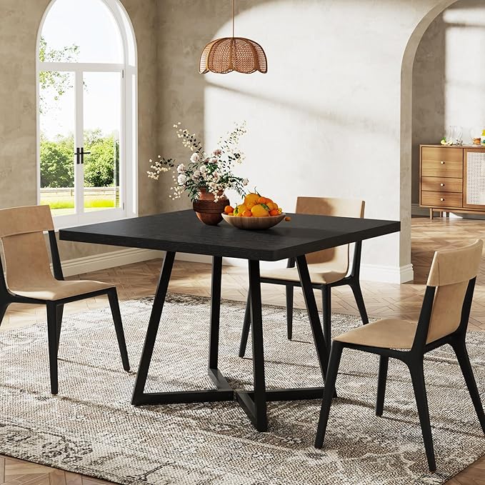 Tribesigns Square Dining Table, 31.5" Industrial Dinner Table with Metal Base, Kitchen Table for Dining Room, Small Space, Apartment, Black (2pcs)