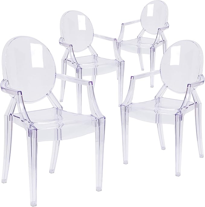 Flash Furniture Max 4 Pack Indoor-Outdoor Ghost Chair with Arms in Transparent Crystal