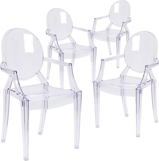 Flash Furniture Max 4 Pack Indoor-Outdoor Ghost Chair with Arms in Transparent Crystal