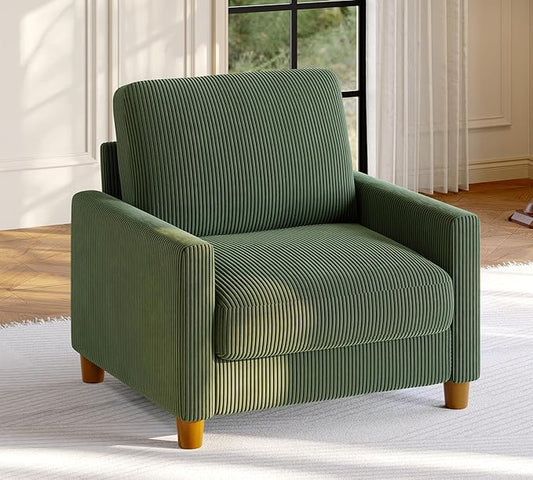 Welzona 35.3" Couches for Living Room, Comfy Green Couch Single with 22.5" Deeper Seat, Accent Chair Tool-Free Setup, Reading Chair 440lbs Support, Corduroy Couch for Bedroom, Apartment, Office