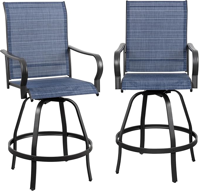 Shintenchi 2 Piece Patio Swivel Bar Chairs, All Weather Textile Outdoor Metal Bar Stools Patio Chairs Set of 2 with High Back, High Top Bistro Set Furniture for Balcony, Backyard,Garden,Deck,Deep Blue