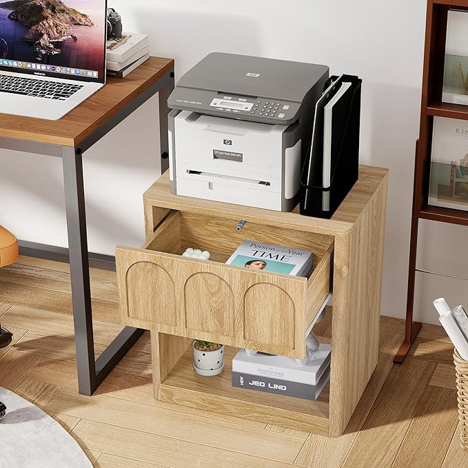 Small Nightstand with Storage, Accent Bedside Nightstand with Drawer, Mid Century Modern Bedroom Bed Side Table for Small Spaces, Dorm, Living Room, Couch Sofa Chair, Office - Natural