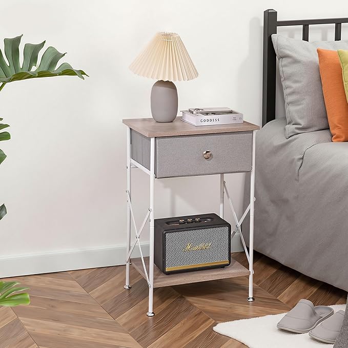 VECELO Night Stand, Nightstand, Small End Table for Small Spaces, Wood Side Table for Living Room, Bedside Table with Drawer for Bedroom, Easy Assembly, Light Brown