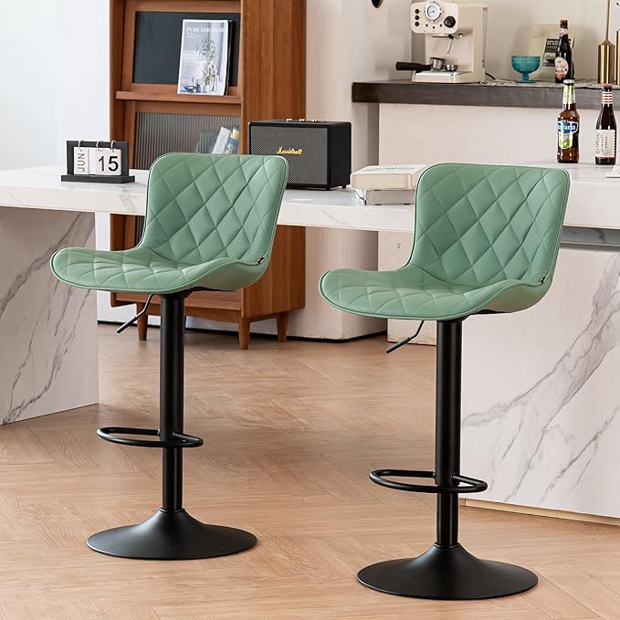 YOUNUOKE Bar Stools Set of 2 with Back Modern Faux Leather Swivel Counter Height Barstools Adjustable Tall Bar Stool Chairs for Kitchen Islands, Sea Green