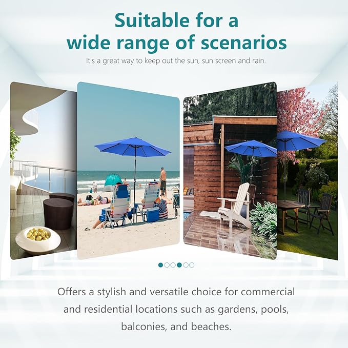 OLIXIS 9FT Patio Table Umbrella with Tilt and Crank Button & 8 Sturdy Ribs Waterproof, 9 Feet Outdoor Patio Umbrella Sun Shade for Pool, Terrace, Beach and Restaurant