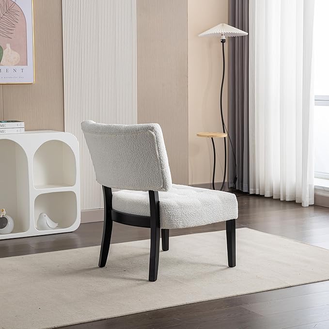 Roundhill Furniture Movile Boucle Tufted Accent Chair with Oversized Seating, White