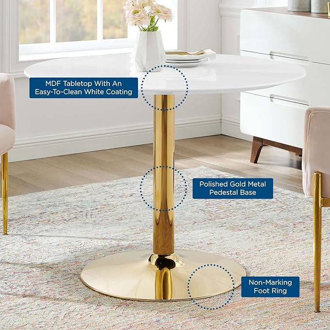 Modway Verne Round Modern 40" Dining Table in Gold White