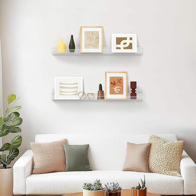 HBlife 36 Inches Invisible Wall Floating Bookshelf for Kids and Nursery, 16 Inch Stud Spacing Clear Acrylic Shelves for Figures, 3 Pack (5MM Thick)