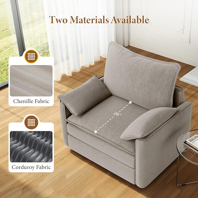 Vesgantti 40" Single Seat Sofa, Comfy Cloud Couch Deep Seat Upholstered Couch Chenille Modern Sofa with Armrest Pillow, Easy Assembly for Living Room, Bedroom and Apartment, Light Brown | Sink-in Comfort, Height Adjustable, Easy Rearrangement, Extra-de...
