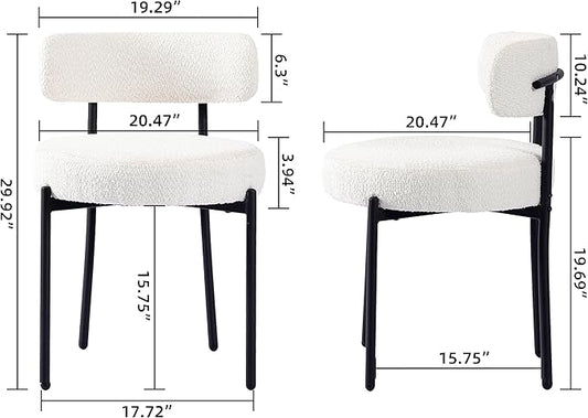 DYHOME White Dining Chair One Chair for Kitchen Dining Room,Upholstered Boucle Dining Chair with Black Metal Legs, Curved Backrest Modern Dining Room Chair