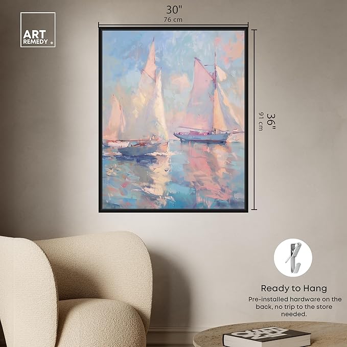 Art Remedy Set Sail Framed Sailing 1 Piece Canvas Wall Art, 31" x 37", Black Frame