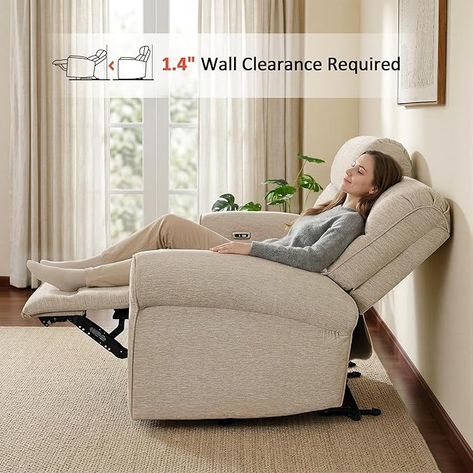 MCombo 64.6" Wall Hugger Power Loveseat Recliner Sofa with USB Ports, Reclining Loveseat for Small Spaces Living Room RV, Fabric PR635M1 (Beige)