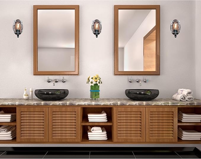 6331600 Barnwell One-Light Indoor Wall Fixture, Textured Iron and Barnwood Finish with Clear Hammered Glass