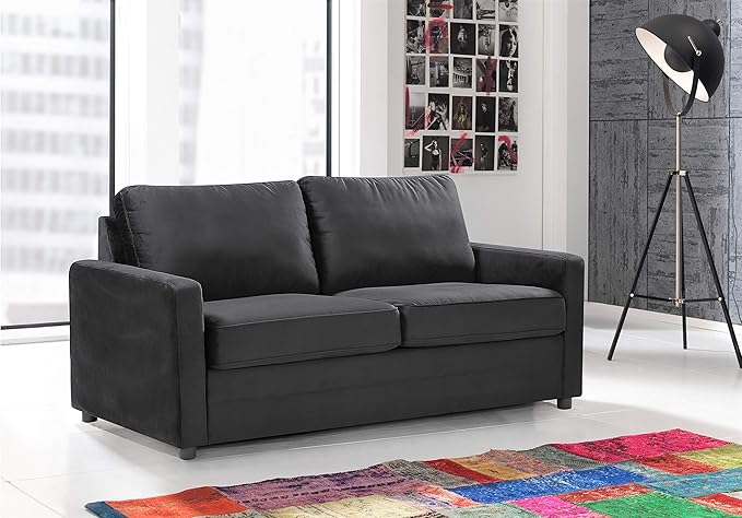 Container Furniture Direct Rosina Convertible Sleeper Sofa with Innerspring Mattress and Durable Metal Frame, 500 lb Capacity, Mid-Century Velvet Pull Out Couch Bed, 70" Wide, Full Size, Midnight