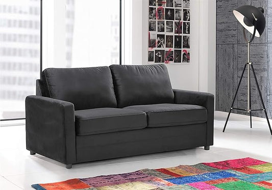 Container Furniture Direct Rosina Convertible Sleeper Sofa with Innerspring Mattress and Durable Metal Frame, 500 lb Capacity, Mid-Century Velvet Pull Out Couch Bed, 70" Wide, Full Size, Midnight