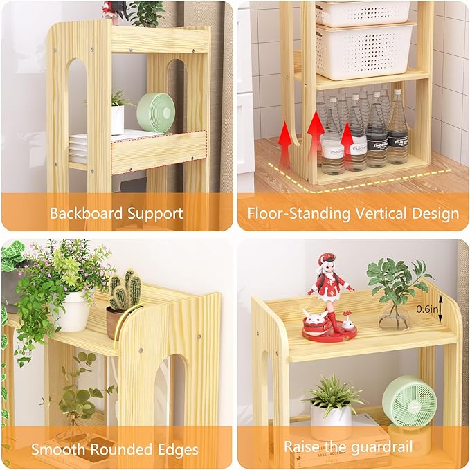 5 Tier Tall Solid Wood Bookshelf - Narrow Open Shelf Wooden Bookcase, Floor Standing Display Storage Rack Bookshelves, Large Rustic Corner Book Storage Organizer for Bedroom, Study Home Office