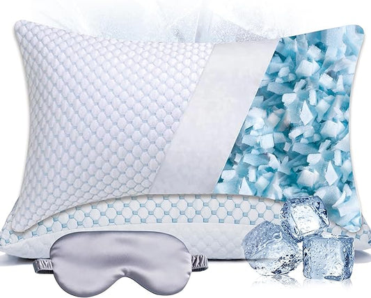 Premium Adjustable Shredded Memory Foam Pillow - Suitable for Side, Back, and Stomach Sleepers, with Cooling Fiber Machine Washable Cover (Standard-2PCS)