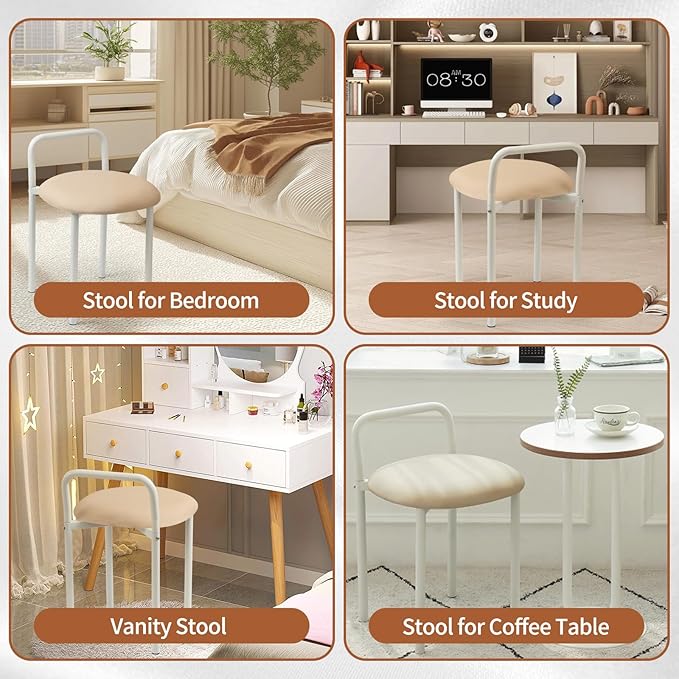 Vanity Chair, Makeup Vanity Stool with Cushion for Small Spaces,Upholstered Dressing Stool for Women, Comfortable Ottoman for Living Room, Boudoir,Bedroom,Bathroom,Entryway(Brown)