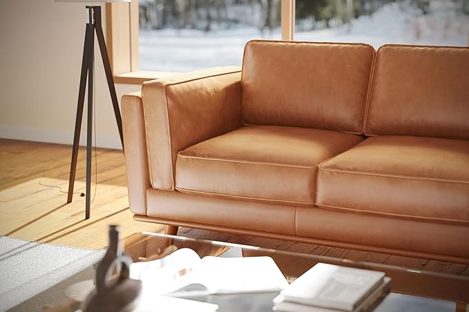 Valencia Artisan Full Leather Loveseat Sofa 66” - Pure Full Italian Nappa Leather Couch, Solid Wood Accent, Ultimate Comfort, Cognac Tan