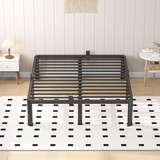 16 Inch King Heavy Duty 3500 lbs Bed Frame with Round-Corner Legs & Anti-Squeak Design – Quick Assembly Metal Platform, No Box Spring Needed