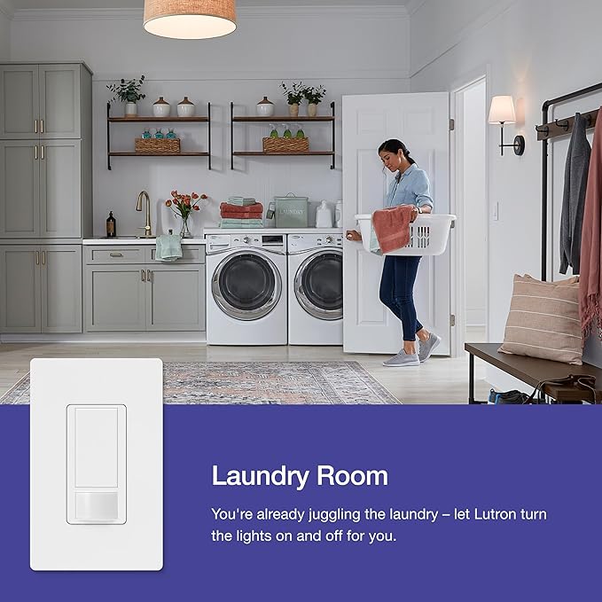 Lutron Maestro Motion Sensor Light Switch Indoor for Bathroom, Garage, Laundry Room, Closet, Occupancy Sensor Light Switch, Single-Pole, No Neutral, MS-OPS5M-IV