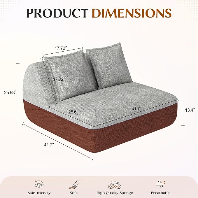 Hobestluk Small Couches for Small Spaces,42” Mini Loveseat Sofa 2-Seater Armless Sofa Chair with Side Pocket for Living Room,Bedroom,Dorm,Office (Terracotta+Light Grey)