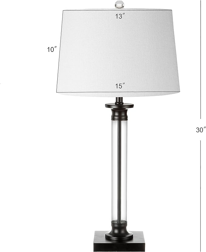 JONATHAN Y 30" Black/Clear Glass and Metal Column Table Lamp Set of 2 for Living Room Bedroom, Traditional Iron Base with White Linen Drum Shade, LED Bulbs Included JYL1008A-SET2
