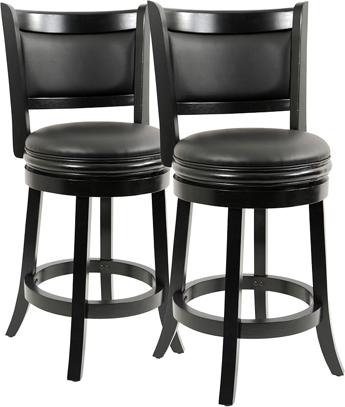 Boraam Augusta Counter Height Swivel Stool, 24-Inch, Black, 2-Pack