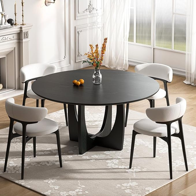 Casaphoria 42" Round Dining Table, Modern Kitchen Table for 4, Scratch-Resistant Top & Cross Arched Legs, Farmhouse Dinner Table for Living Room, Kitchen, Bar, Easy Assembly, Black