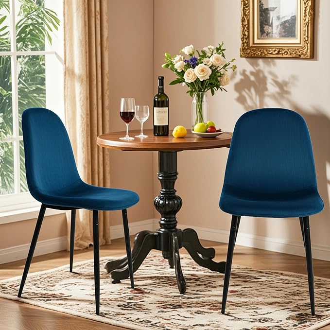 CangLong Modern Velvet Chairs with Metal Legs for Living, Bedroom, Restaurant, Dining Room, Set of 2, Dark Blue