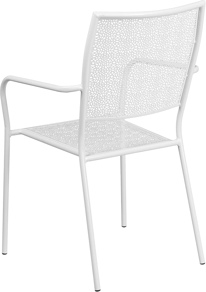 Flash Furniture Oia Commercial Grade 5 Pack White Indoor-Outdoor Steel Patio Arm Chair with Square Back