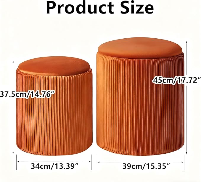 IBUYKE Round Ottoman with Storage Set of 2 Boucle Ottoman End Table for Living Room Vanity Stool Velvet Footrest Stool Bar Stool UWBD005J