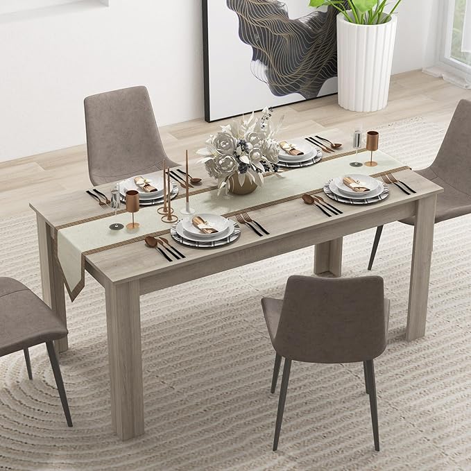 Moccha Wood Dining Table for 4-6 People, 63" Wood Rectangle Dinner Table, Modern Kitchen Table with L-Shaped Legs, 330lbs Weight Capacity, Farmhouse Dinette Desk for Dining Room, Living Room, Oak