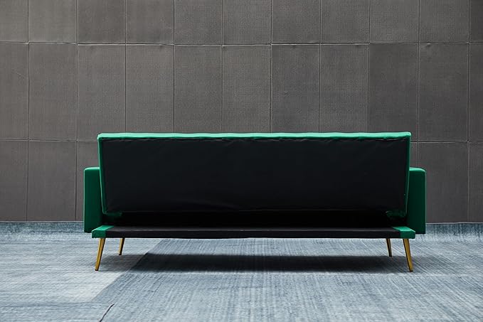 Eafurn Convertible Futon Sofa Bed, 75″Velvet Fabric Futons Loveseat Couch with Adjustable Backrest, Folding Sleeper Recliner Daybed for Living Room Furniture | Golden Legs, Wood Frame