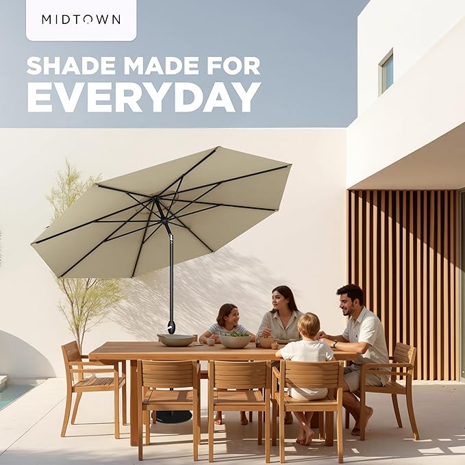 Midtown Umbrellas - 10-Year-No-Fade 10 Ft Patio Umbrella with Terylast Fabric, Auto-Tilt Aluminum Frame and 8 Reinforced Ribs for Deck, Pool, Garden & Beach - Chestnut Beige Canopy, Black Pole