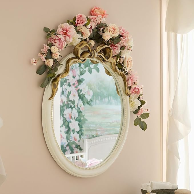 24-Inch Gold Bow Resin Mirror – Perfect Decorative Accent for Nursery and Elegant Baby Room Decor (Gold_1, 24in)