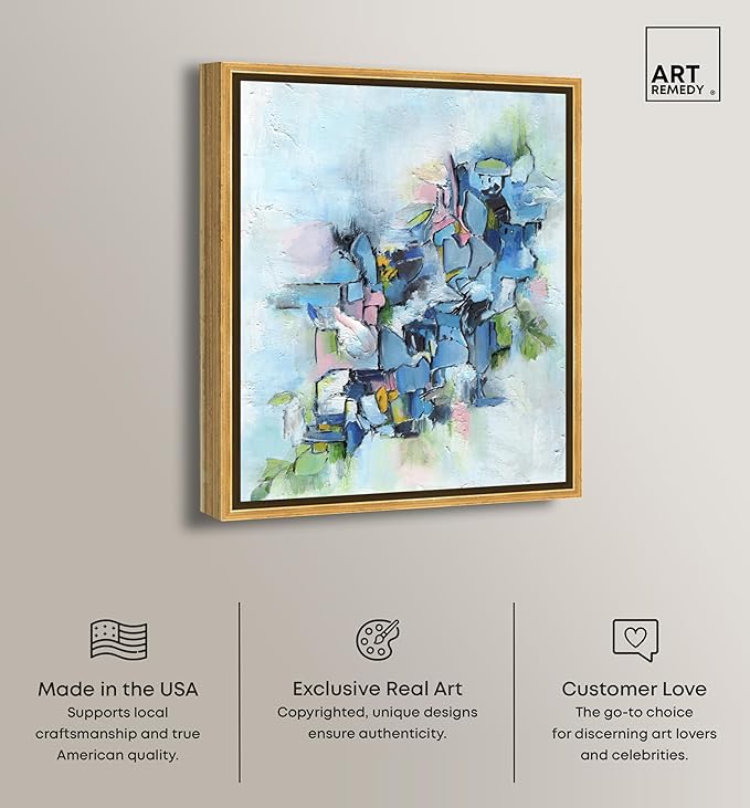 Art Remedy Poesy Canvas Modern Blue Abstract Wall Art, Gold Frame, 36" x 45"