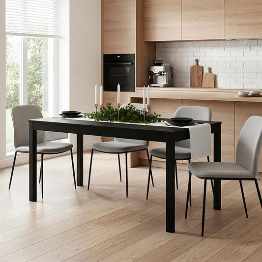 Grain & Grove Davie 60 Inch Dining Table, Large Rectangular Wooden Table for Kitchen/Dining Room, Wood Table for Dining Room, Home Office, Living Room Furniture, Black