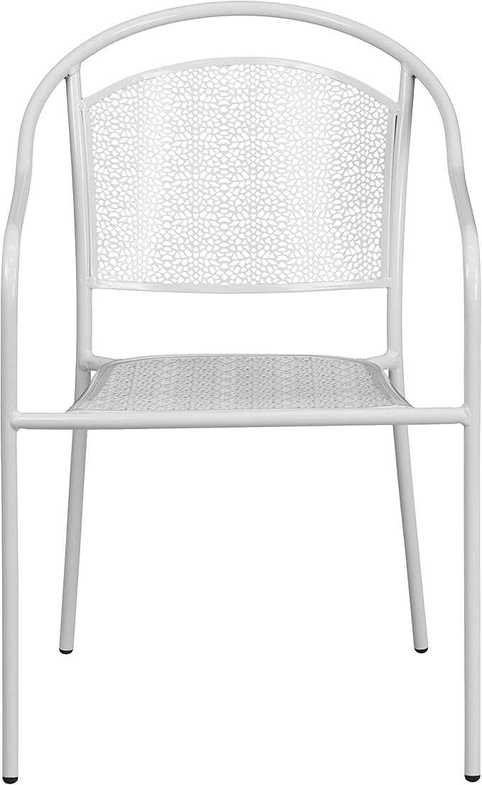 Flash Furniture Oia Commercial Grade 5 Pack White Indoor-Outdoor Steel Patio Arm Chair with Round Back