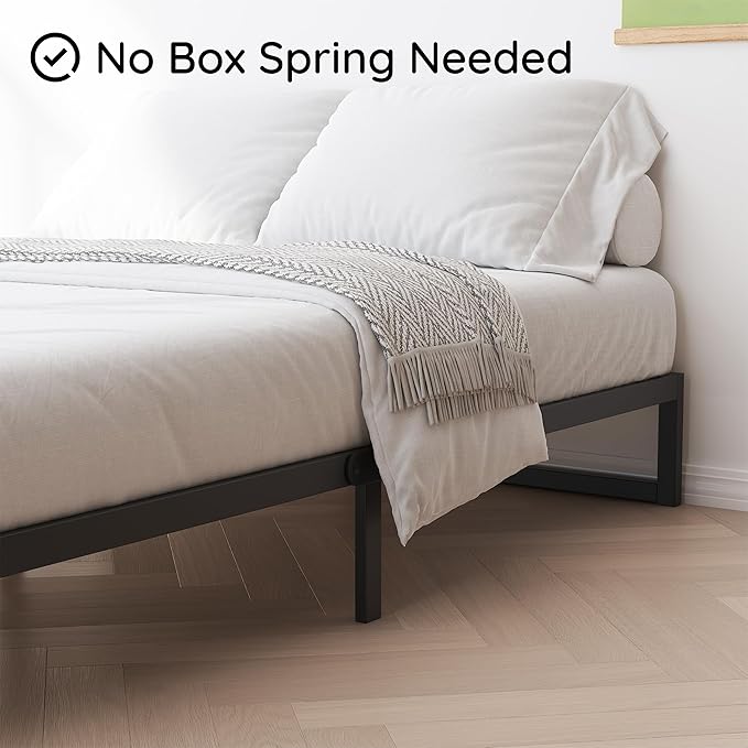 8 Inch Bed Frame Full Metal Platform Mattress Foundation with Steel Slat Support, No Box Spring Needed, Easy Assembly, Black