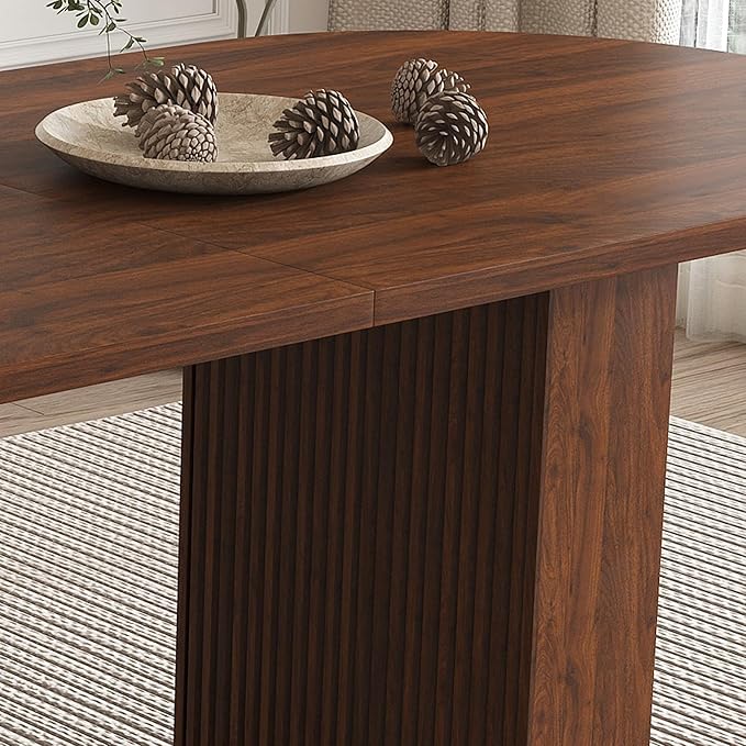 KEIKI 63" Oval Dining Table, Modern Farmhouse Dining Table for 6, Kitchen Table with Walnut Veneer Top & Sturdy Wood Metal Base, Scratch-Resistant Surface, Walnut